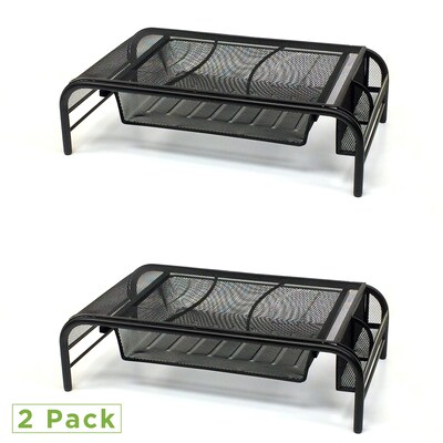 Mind Reader Network Collection Metal Mesh Monitor Stand with Drawer, Up to 24" Monitor, Black , 2/Pack (2MESHMON-BLK)