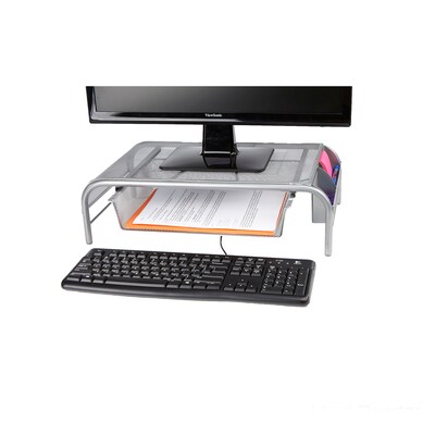 Mind Reader Network Collection Metal Mesh Monitor Stand with Drawer, Up to 24" Monitor, Silver, 2/Pack (2MESHMON-SIL)