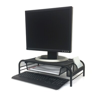 Mind Reader Network Collection Metal Mesh Monitor Stand with Drawer, Up to 24 Monitor, Black , 2/Pa