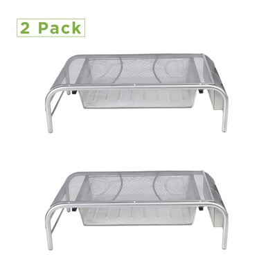 Mind Reader Network Collection Metal Mesh Monitor Stand with Drawer, Up to 24" Monitor, Silver, 2/Pack (2MESHMON-SIL)
