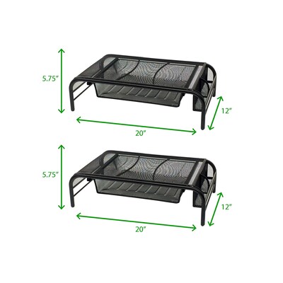 Mind Reader Network Collection Metal Mesh Monitor Stand with Drawer, Up to 24" Monitor, Black , 2/Pack (2MESHMON-BLK)