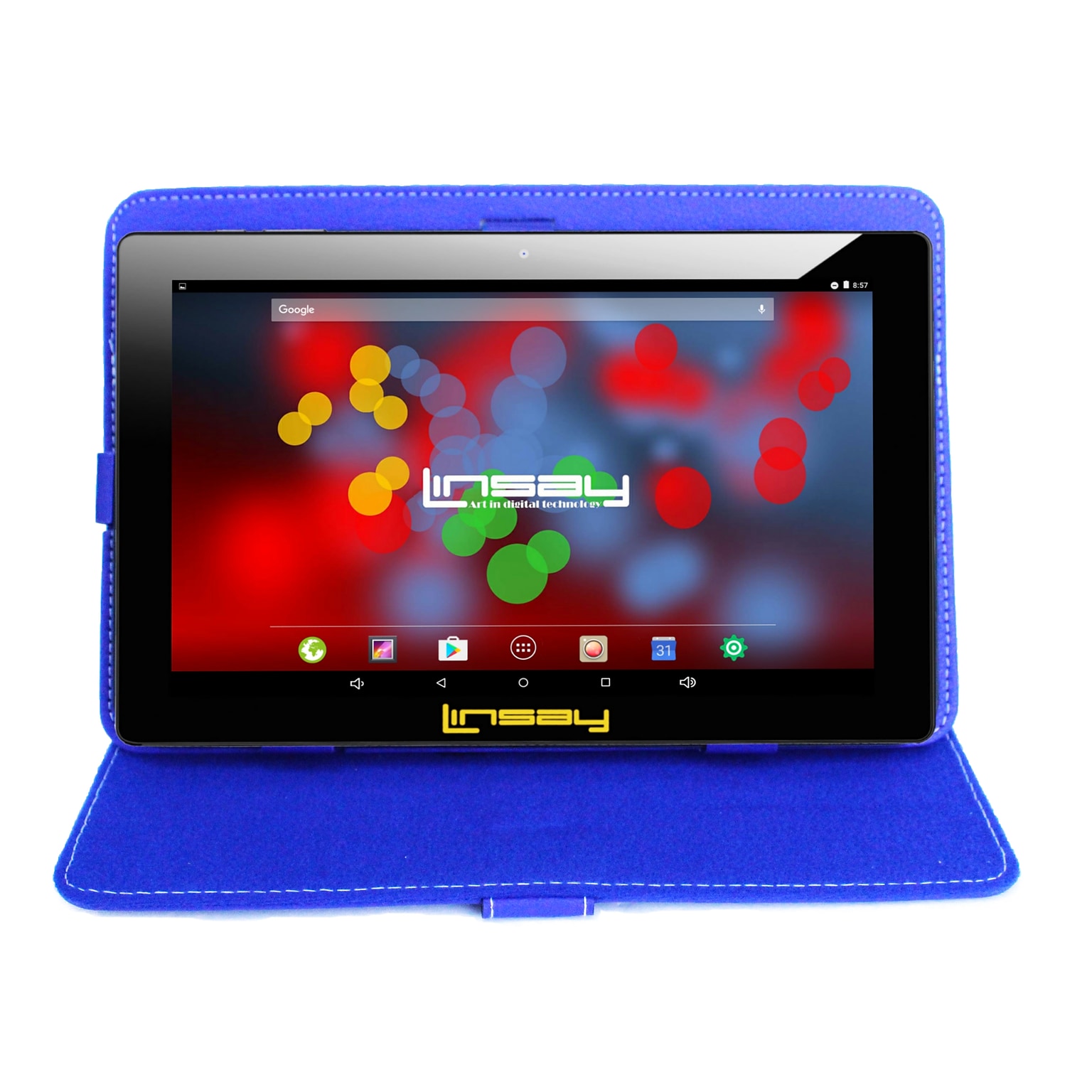 LINSAY F10 Series 10.1 Tablet, WiFi, 2GB RAM, 64GB Storage, Android 13, Black w/Blue Case (F10XIPSBCBLUE)