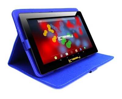 Linsay F10 Series 10.1 Tablet with Blue Leather Case, WiFi, 2GB RAM, 64GB Storage, Android 13 (F10X