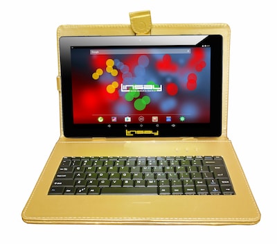 LINSAY F10 Series 10.1 Tablet, WiFi, 2GB RAM, 64GB Storage, Android 13, Black w/Golden Keyboard (F1