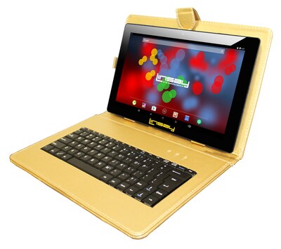 LINSAY F10 Series 10.1" Tablet, WiFi, 2GB RAM, 64GB Storage, Android 13, Black w/Golden Keyboard (F10XIPSBDG)