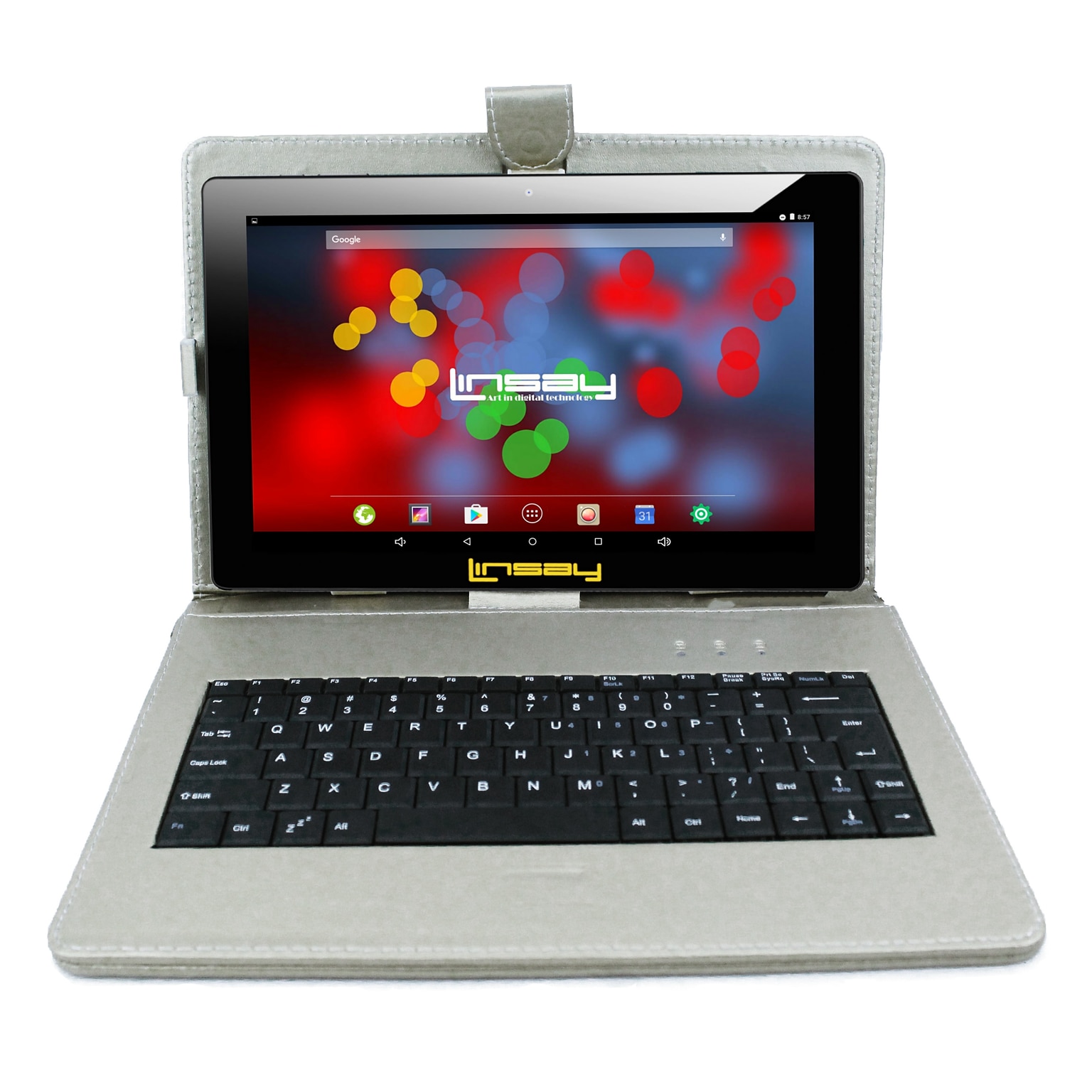 LINSAY F10 Series 10.1 Tablet, WiFi, 2GB RAM, 64GB Storage, Android 13, Black w/Silver Keyboard (F10XIPSBDS)
