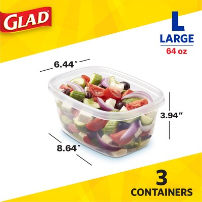 Glad Deep Dish Containers, 64 Oz., 3 Containers/Pack, 2 Packs/Carton (70045)