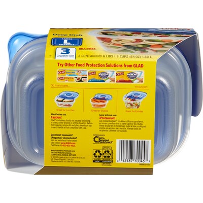 Glad Deep Dish Containers, 64 Oz., 3 Containers/Pack, 2 Packs/Carton (70045)