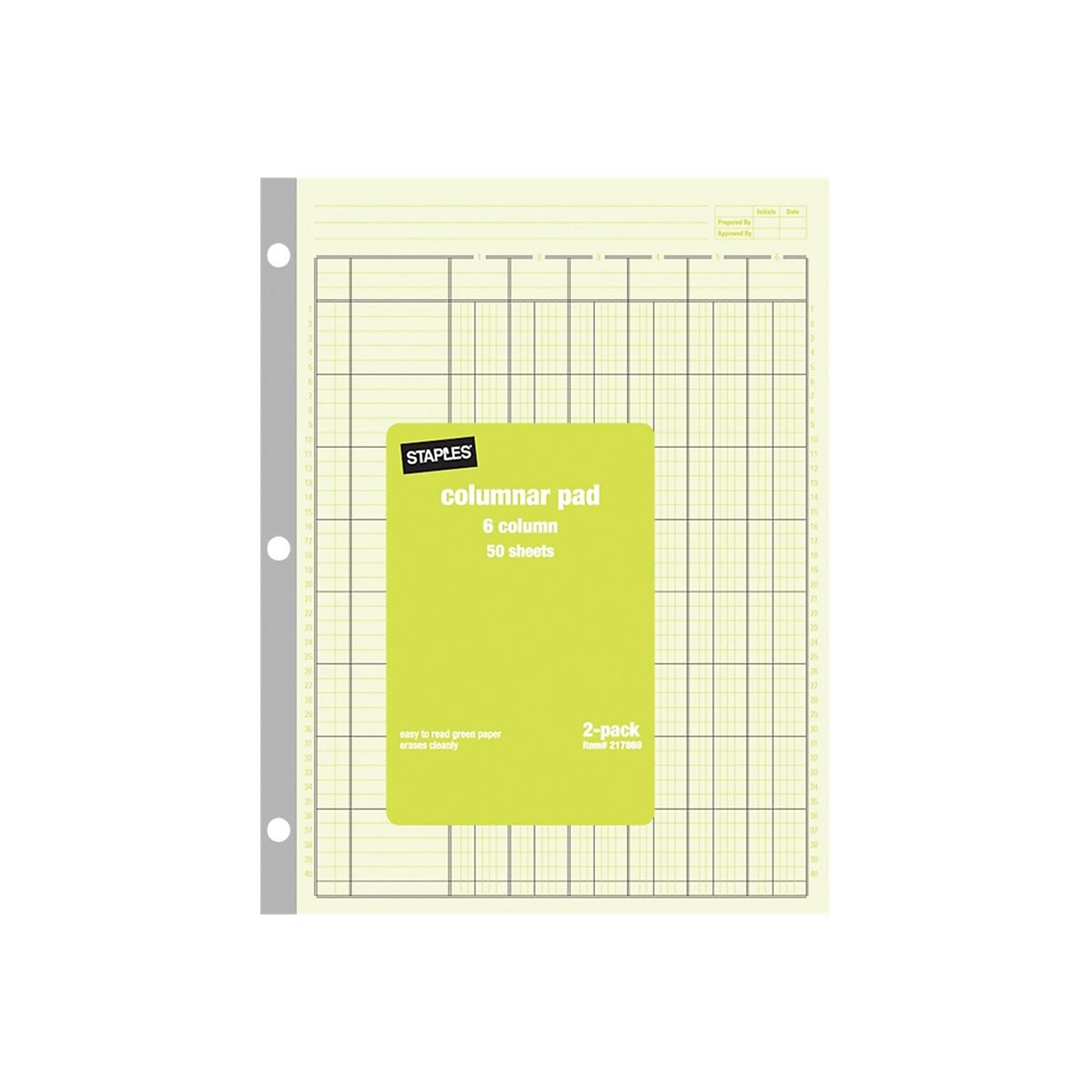 Staples Columnar Books, 100 Pages, 6 Columns, Green, 2/Pack (217869)