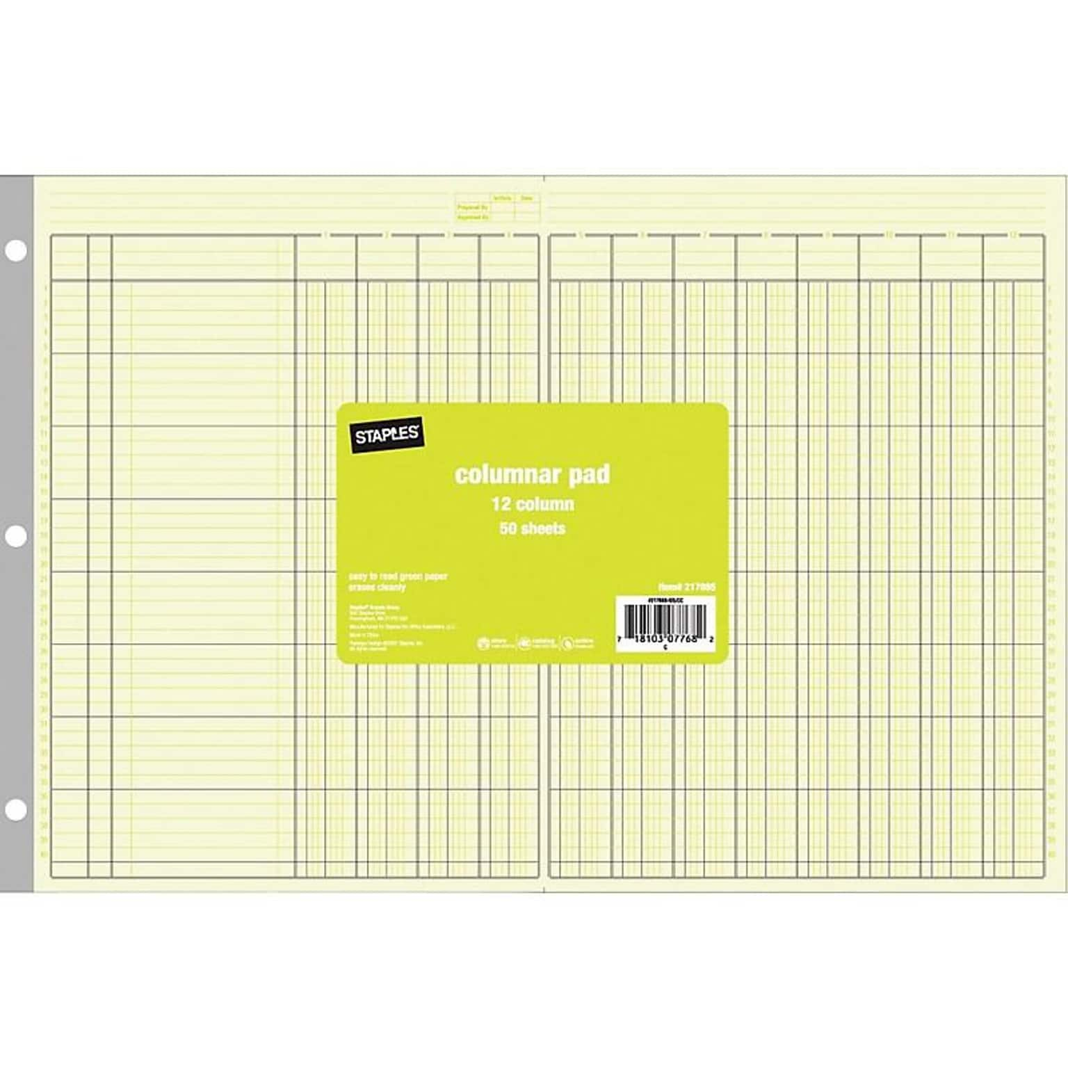 Staples Columnar Book, 50 Pages, Green (217885)