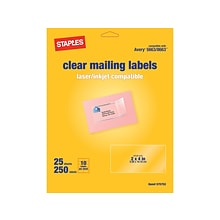 Staples® Laser/Inkjet Shipping Labels, 2 x 4, Clear, 10 Labels/Sheet, 25 Sheets/Pack, 250 Labels/B