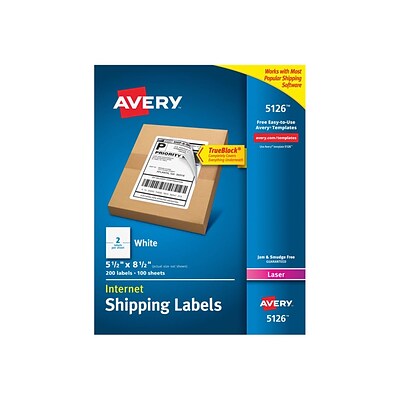 Avery Internet Laser Shipping Labels, 5 1/2 x 8 1/2, White, 200 Labels Per Pack (5126)
