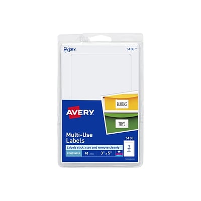 Avery Laser/Inkjet Multipurpose Labels, 3 x 5, White, 1 Label/Sheet, 40 Sheets/Pack (5450)