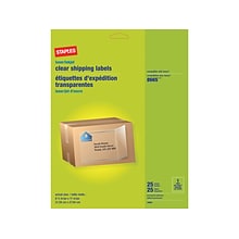 Staples® Laser/Inkjet Shipping Labels, 8-1/2 x 11, Clear, 1 Label/Sheet, 25 Sheets/Pack (18091-CC)