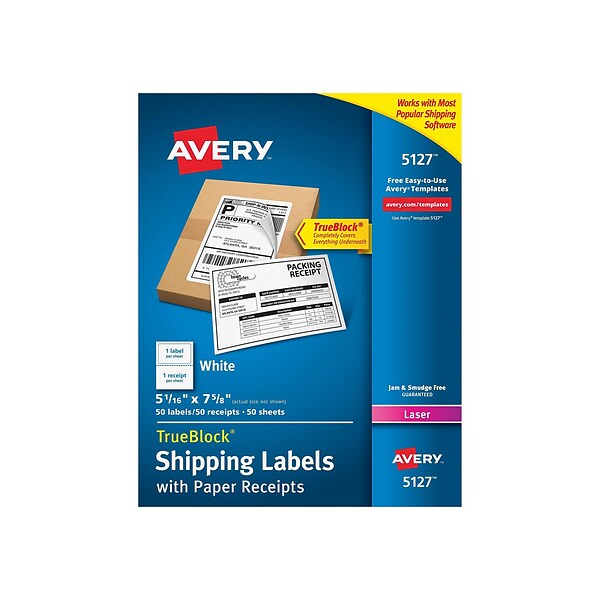 Avery TrueBlock Laser Shipping Labels, 5 1/16 x 7 5/8, White, 50 Labels/Pack (5127)