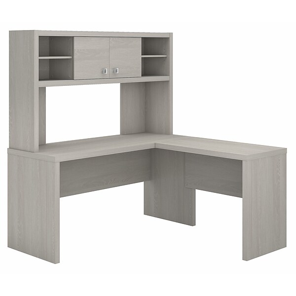Office by kathy ireland® Echo L Shaped Desk with Hutch, Gray Sand (ECH031GS)