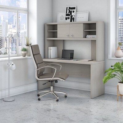 Office by kathy ireland® Echo 60W Credenza Desk with Hutch, Gray Sand (ECH030GS)