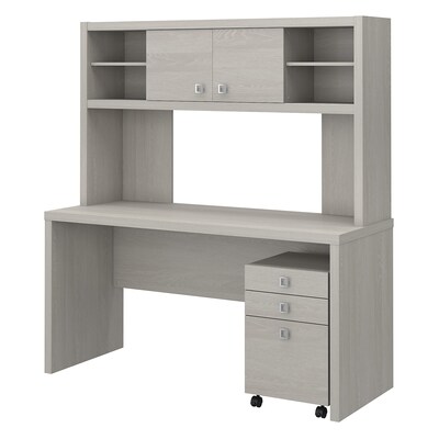 Office By Kathy Ireland Echo Credenza Desk With Hutch And Mobile File Cabinet Gray Sand Ech006gss Quill Com