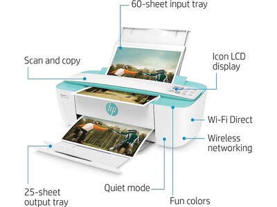 HP DeskJet 3755 All-in-One Wireless Color Inkjet Printer (Seagrass Accents) w/ 4 Months Free Ink thr