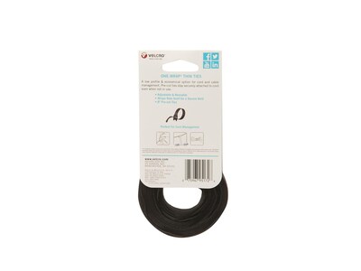 Velcro Brand ONE-WRAP Cable Ties, 1/2" x  8", Reusable Hook & Loop Fastener, Black, 50/Pack (95172)