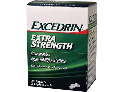 Excedrin Extra Strength Pain Reliever Caplets, 2/Packet, 30 Packets/Box (8026-30X24-SBA)