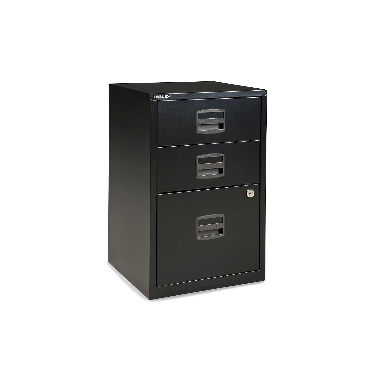 Bisley 3-Drawer Vertical File Cabinet, Locking, Letter, Black, 15.75D (FILE3-BK DISP)