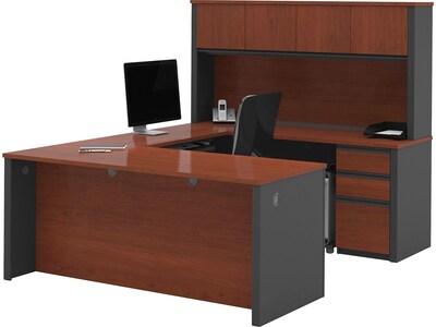 bestar Prestige + 71W U-Shaped Desk, Bordeaux/Graphite (99853-39)