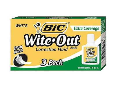 Wite-Out Extra Coverage Correction Fluid, White, 3/Pack (50626)