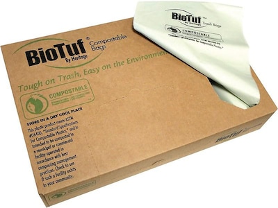 BioTuf 30-33 Gallon Compostable Bags, 33 x 39, Low Density, 0.9 Mil, Light Green, 200 Bags/Box, 8