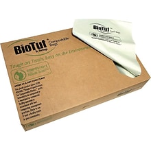 BioTuf 30-33 Gallon Compostable Industrial Trash Bag, 33 x 39, Low Density, 0.9 Mil, Light Green,