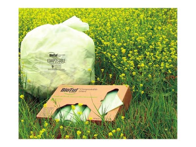 BioTuf 55-60 Gallon Compostable Bags, 38 x 58, Low Density, 0.9 Mil, Light Green, 100 Bags/Box, 5