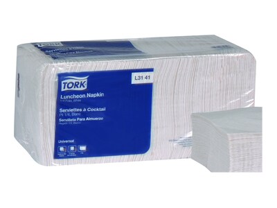 Tork Luncheon Napkins, 1-Ply, White Embossed, 500/Pack (L3141)