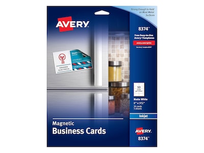 Avery Magnetic Business Cards, 2 x 3 1/2, Matte White, 30 Per Pack (8374)