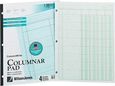 Wilson Jones Column Write Columnar Pad, 50 Pages, Green (WG7204)