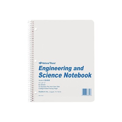National Brand Engineering & Science Professional Notebook, 8.5 x 11, 60 Quad and College Sheets, White (33610)
