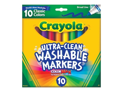 Crayola Ultra-Clean Washable Markers, Broad, Assorted Colors, 10/Pack (58-7851)