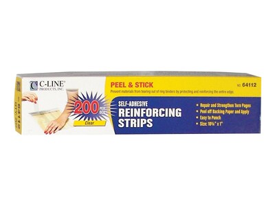 C-Line Peel & Stick Self-Adhesive Reinforcing Strips, Clear, 200/Box (64112)