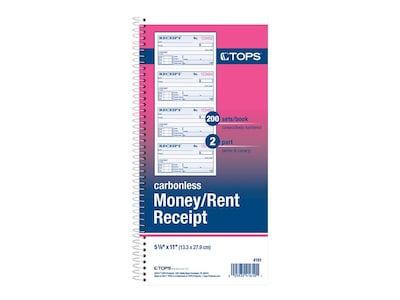 TOPS Money/Rent Receipt Book, 200 Sets/Book, White/Canary (4161)