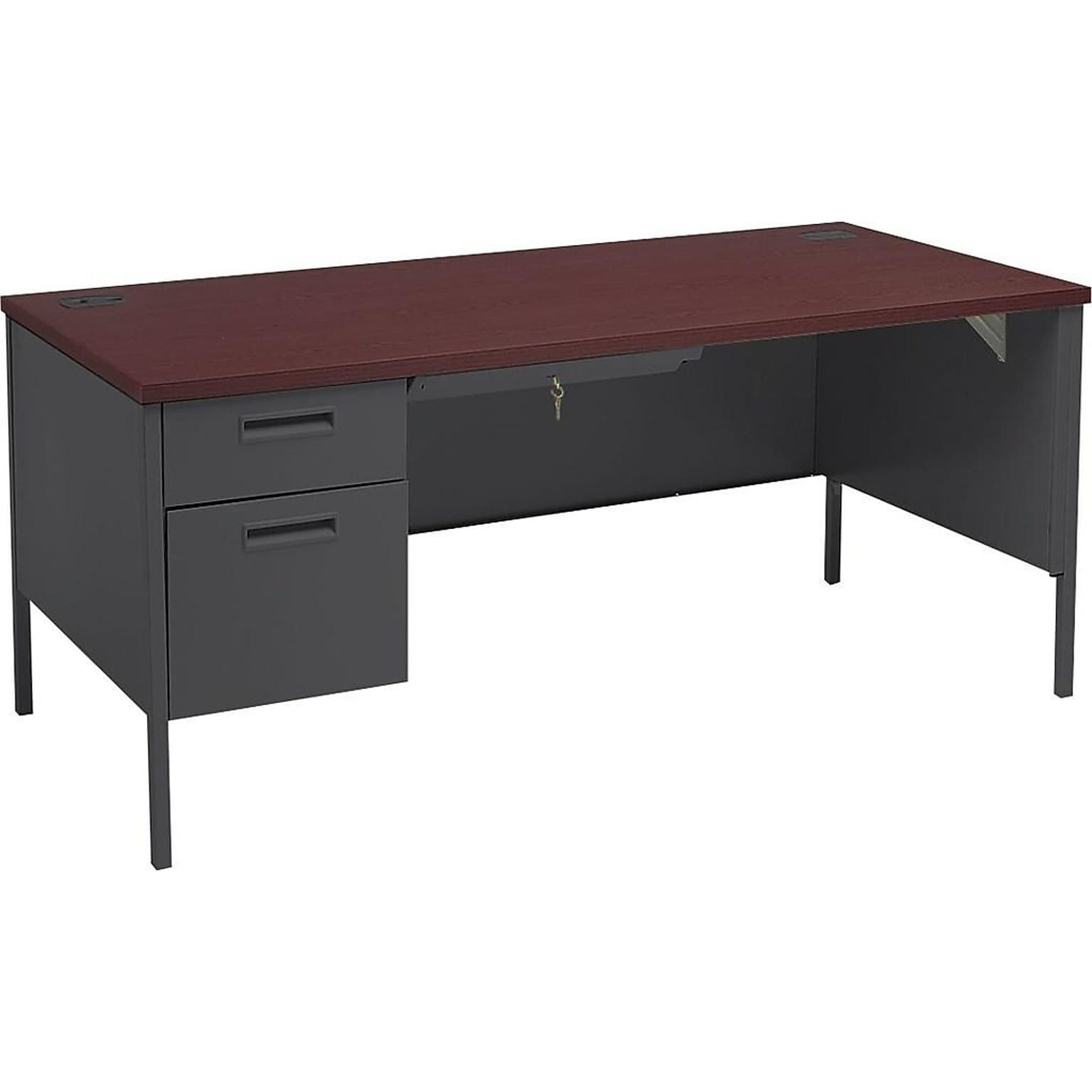 HON Metro Classic 66W Single Pedestal Desk, Mahogany/Charcoal (HONP3266LNS)