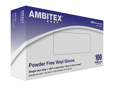 Ambitex V5201 Series Latex Free Clear Vinyl Gloves, Small, 100/Box, 10 Boxes/Carton (VSM5201)