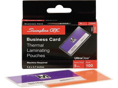 GBC UltraClear Thermal Laminating Pouches, Business Card, 5 Mil, 100/Box (GBC51005)