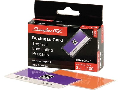 GBC UltraClear Thermal Laminating Pouches, Business Card, 5 Mil, 100/Box (GBC51005)