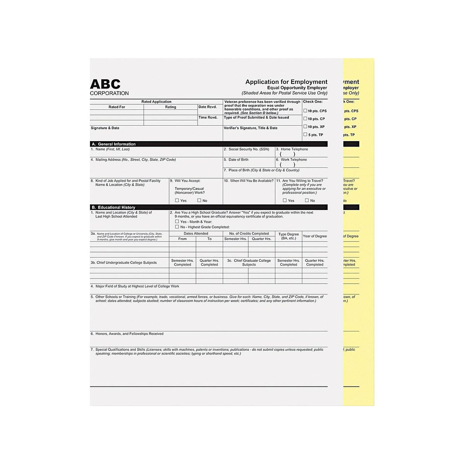 PM Company Carbonless Paper, 20 lbs, 8.5 x 11, White/Canary, 1250/Carton (59104)