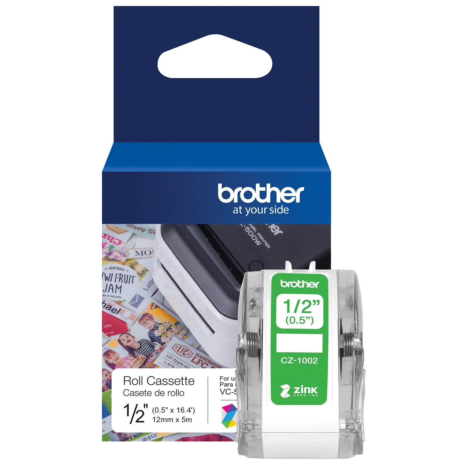 Brother CZ-1002 Continuous Paper Label Roll with ZINK® Zero Ink technology, 1/2 x 16-4/10, Multicolored (C1002)