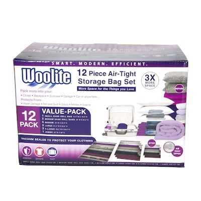 Woolite 3 Piece Air-Tight Vacuum Storage Bags  Closet Organizer Multi-Pack