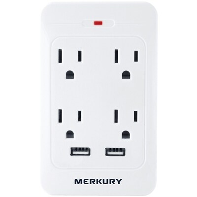 Merkury 4-Outlet USB Wall Plate with Dual USB Ports (White)