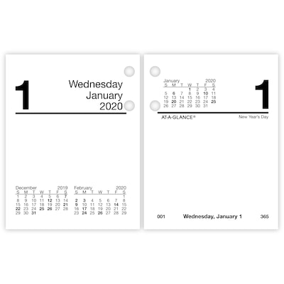 2020 AT-A-GLANCE 3 x 3 3/4 Compact Daily Loose-Leaf Desk Calendar Refill (E919-50-20)