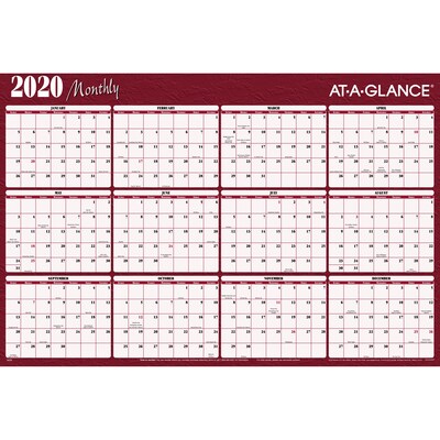 2020 AT-A-GLANCE 48 x 32 Horizontal Erasable Yearly Wall Calendar Red/Blue (A152-20)