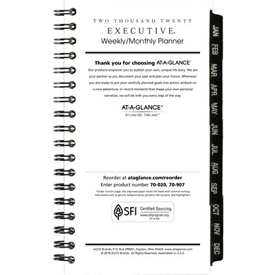 2020 AT-A-GLANCE 3 1/4 x 6 1/4 Weekly/Monthly Appointment Book Pocket Refill Executive (70-907-10-20)