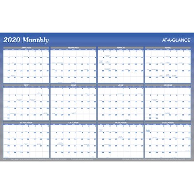 2020 AT-A-GLANCE 36 x 24 Vertical/Horizontal Reversible Erasable Yearly Wall Calendar Blue (A1102-20)